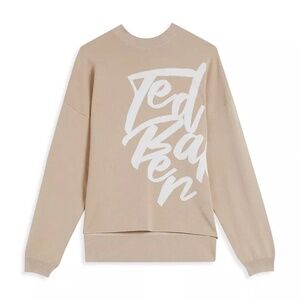 Ted Baker Emallly Branded Jacquard Knit Tan Sweater, Size 2